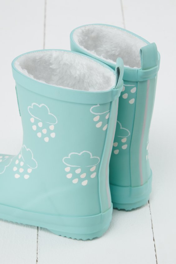 Grass & Air - Pistachio - Colour Changing Kids Wellies with Teddy Fleece Lining - Little Bigheads