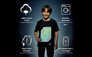 Illuminated apparel - glow in the dark interactive t-shirt star design