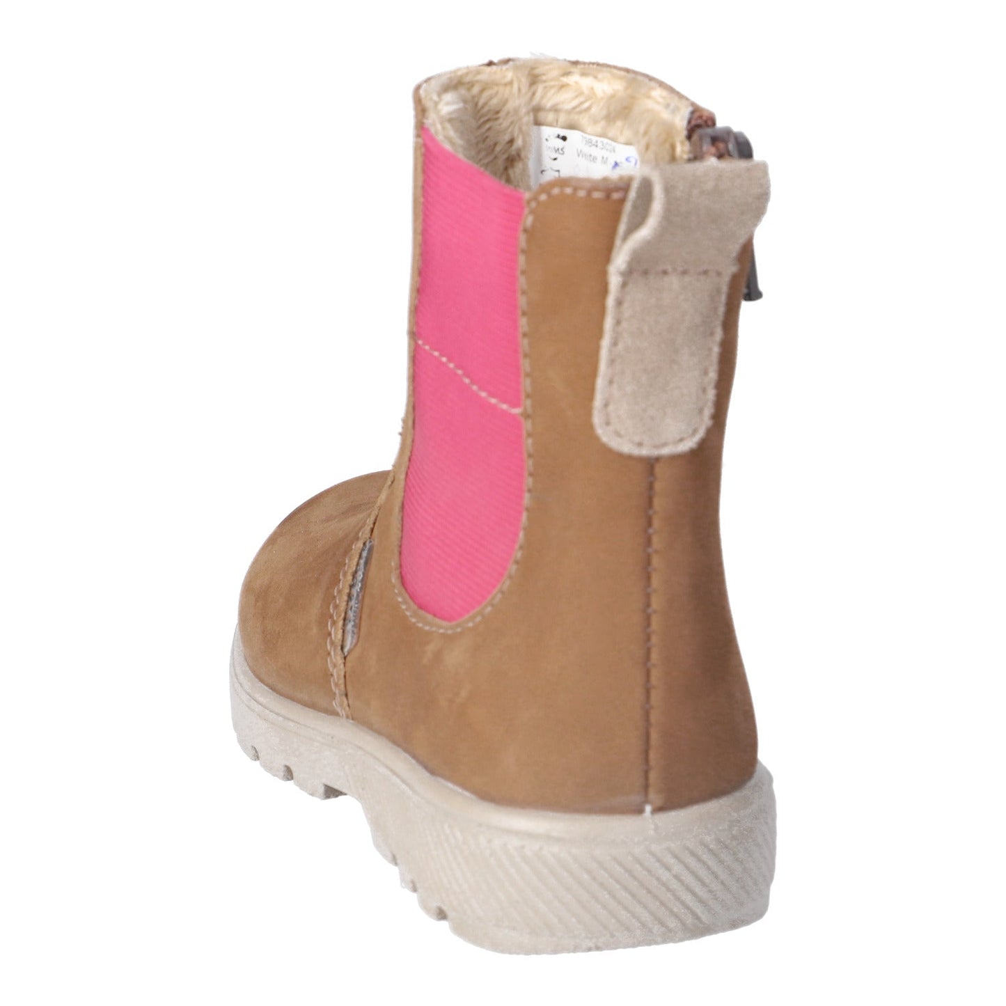 Brown boot with pink interior on a white background