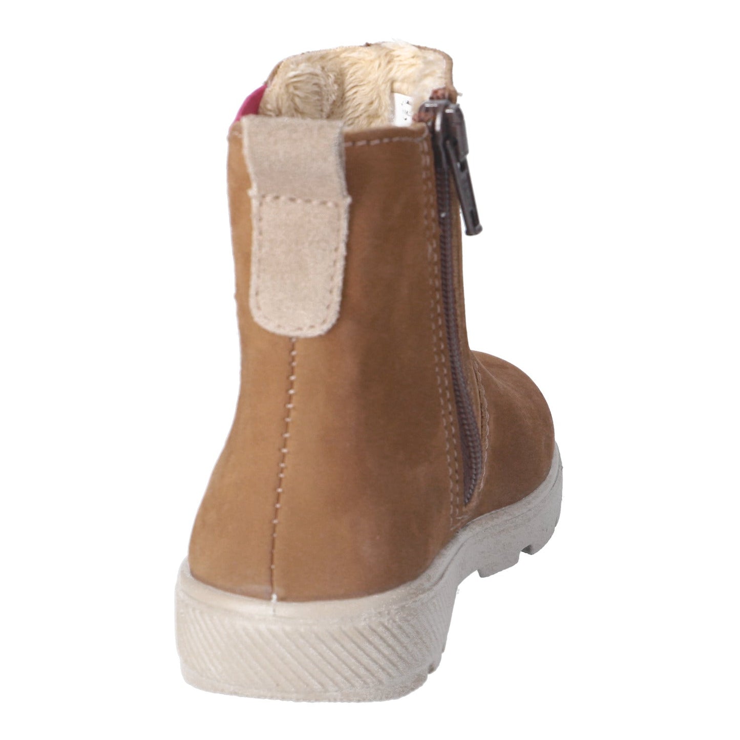 Brown boot with a white sole on a white background