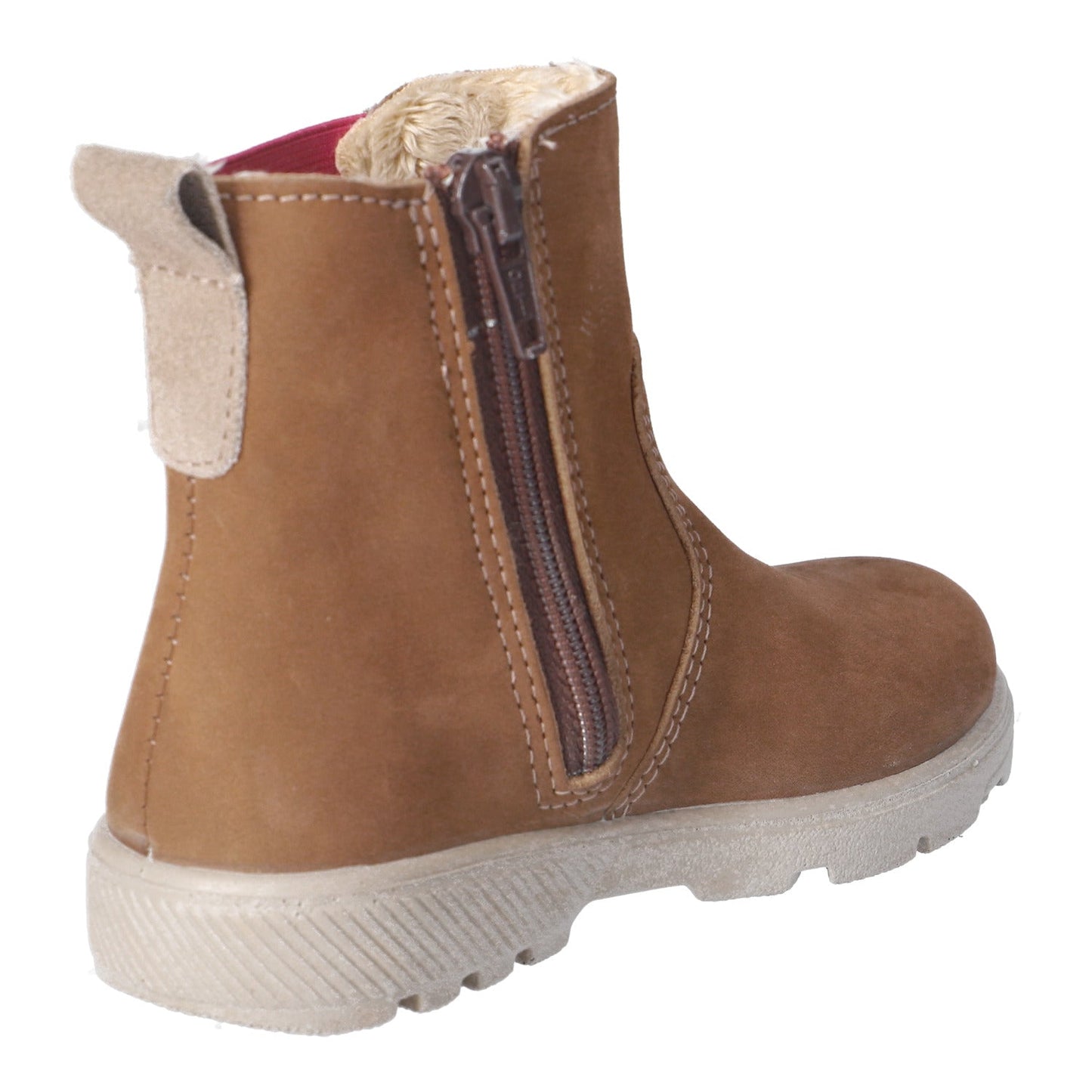 Brown boot with a zipper on a white background