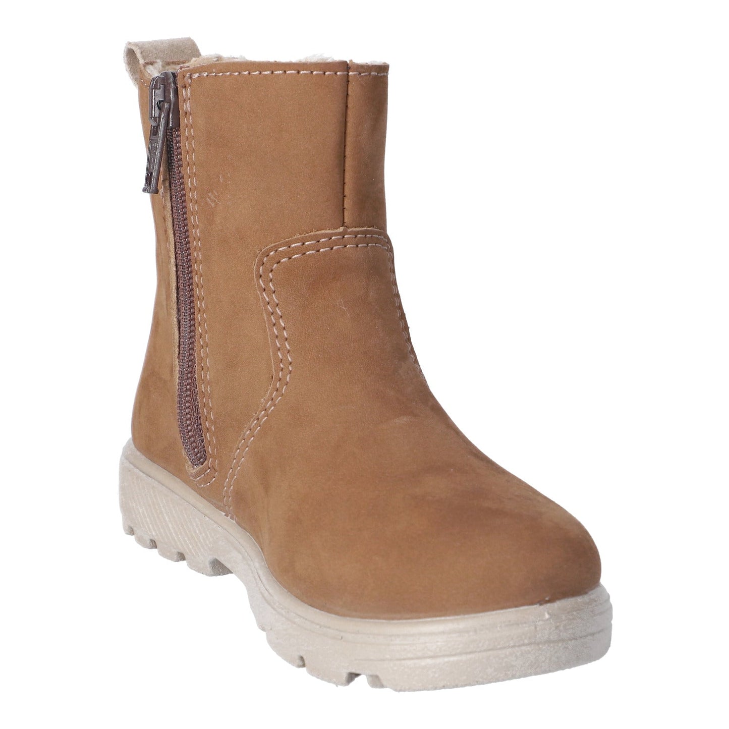 Brown boot with a zipper on a white background
