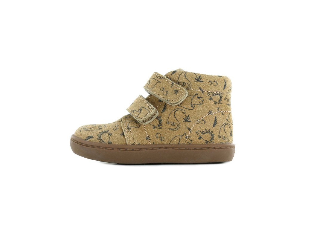 shoesme dino print tan boot with velcro straps
