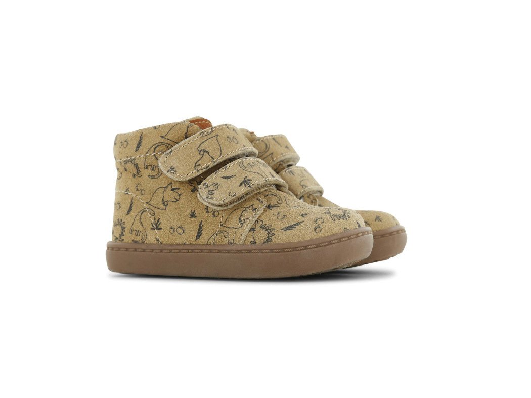 shoesme dino print tan boot with velcro straps