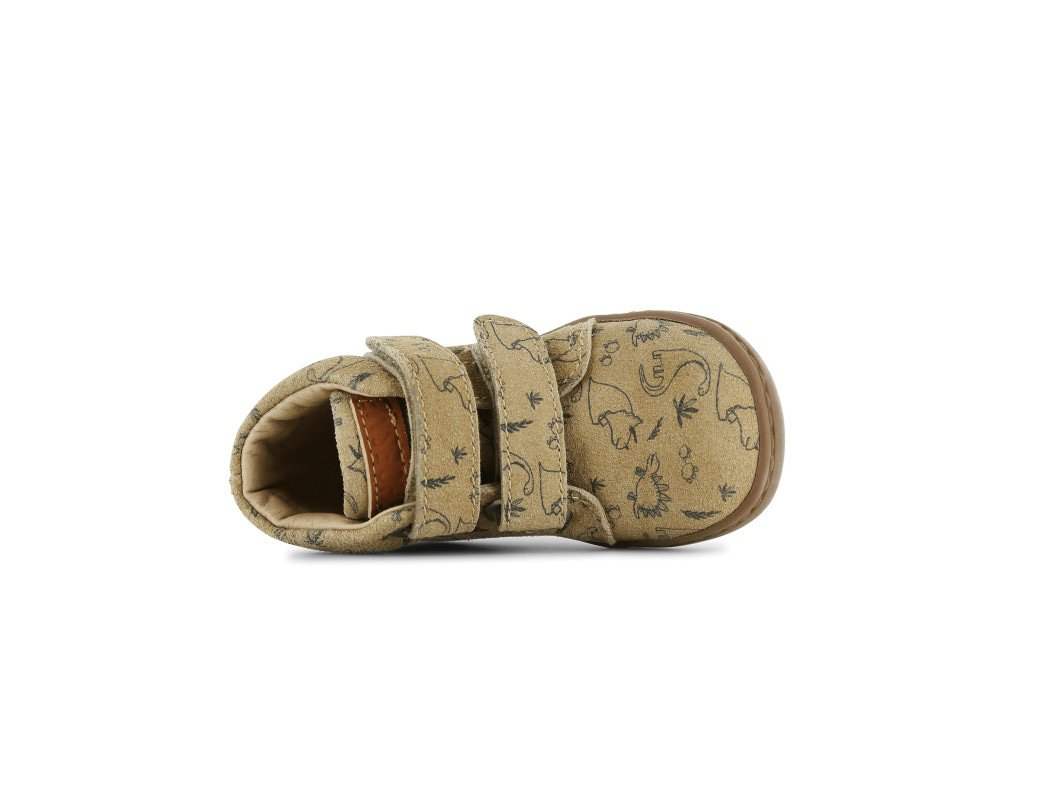 shoesme dino print tan boot with velcro straps