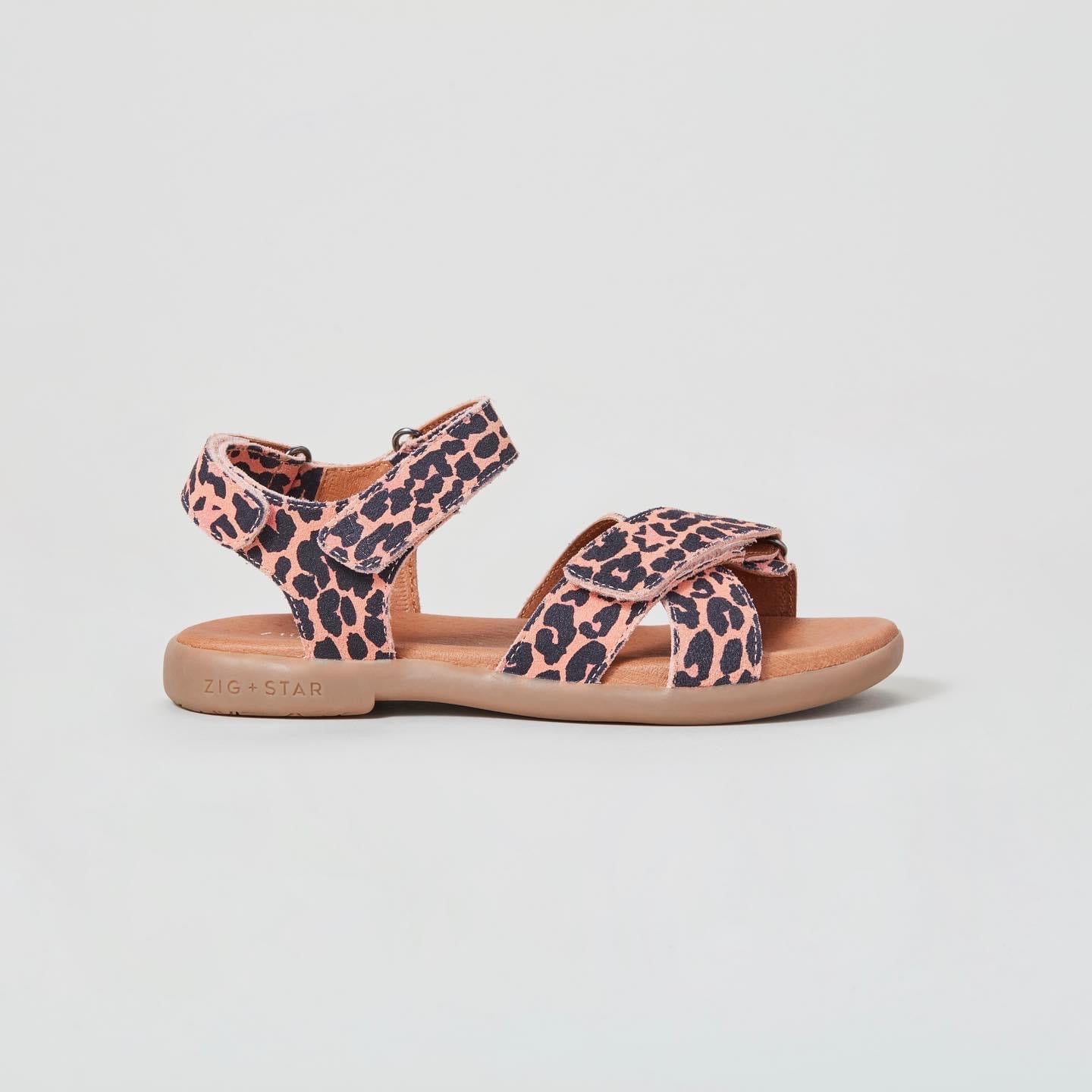 Zig \u0026 Star Rae Junior Cross Strap Sandal Pink Animal Print - Little Bigheads