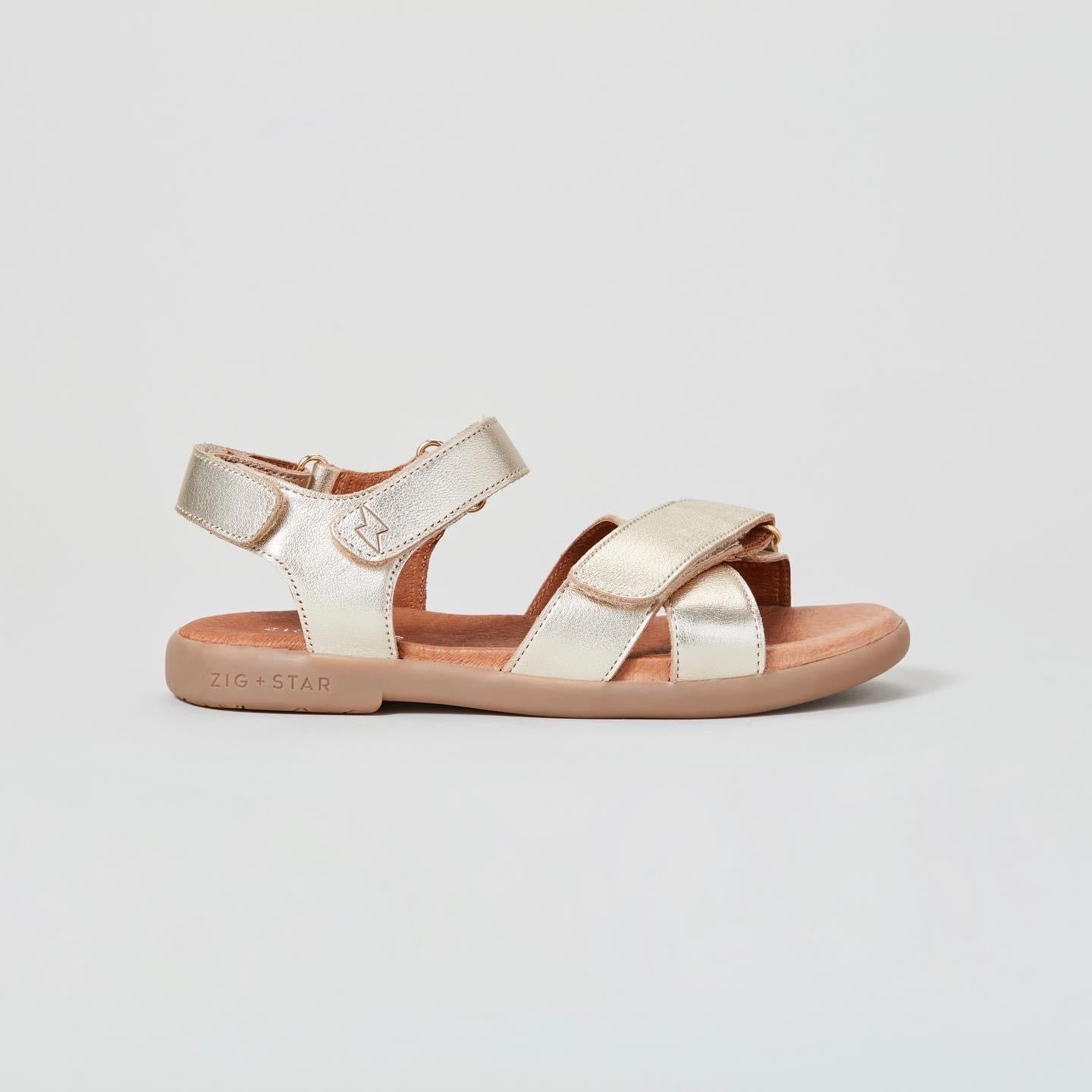 Zig & Star Rae Junior Cross Strap Sandal Gold - Little Bigheads