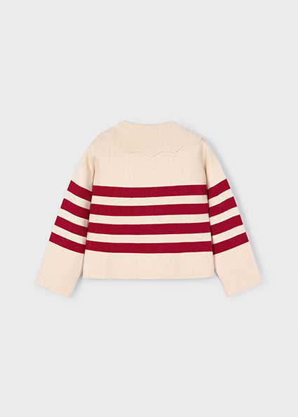 Mayoral  cream jumper with chunky red stripes and oversized collar