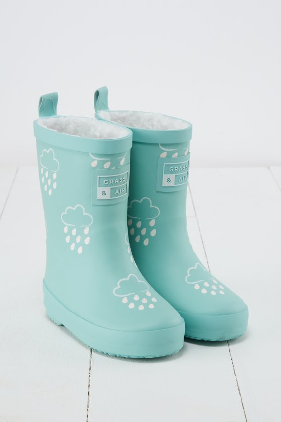 Grass Air Pistachio Colour Changing Kids Wellies with Teddy Fleece Lining Little Bigheads