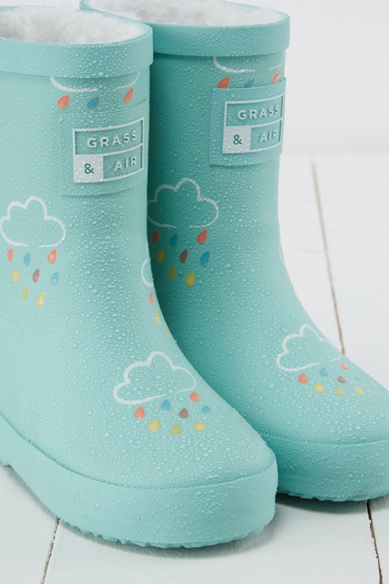 Grass & Air - Pistachio - Colour Changing Kids Wellies with Teddy Fleece Lining - Little Bigheads