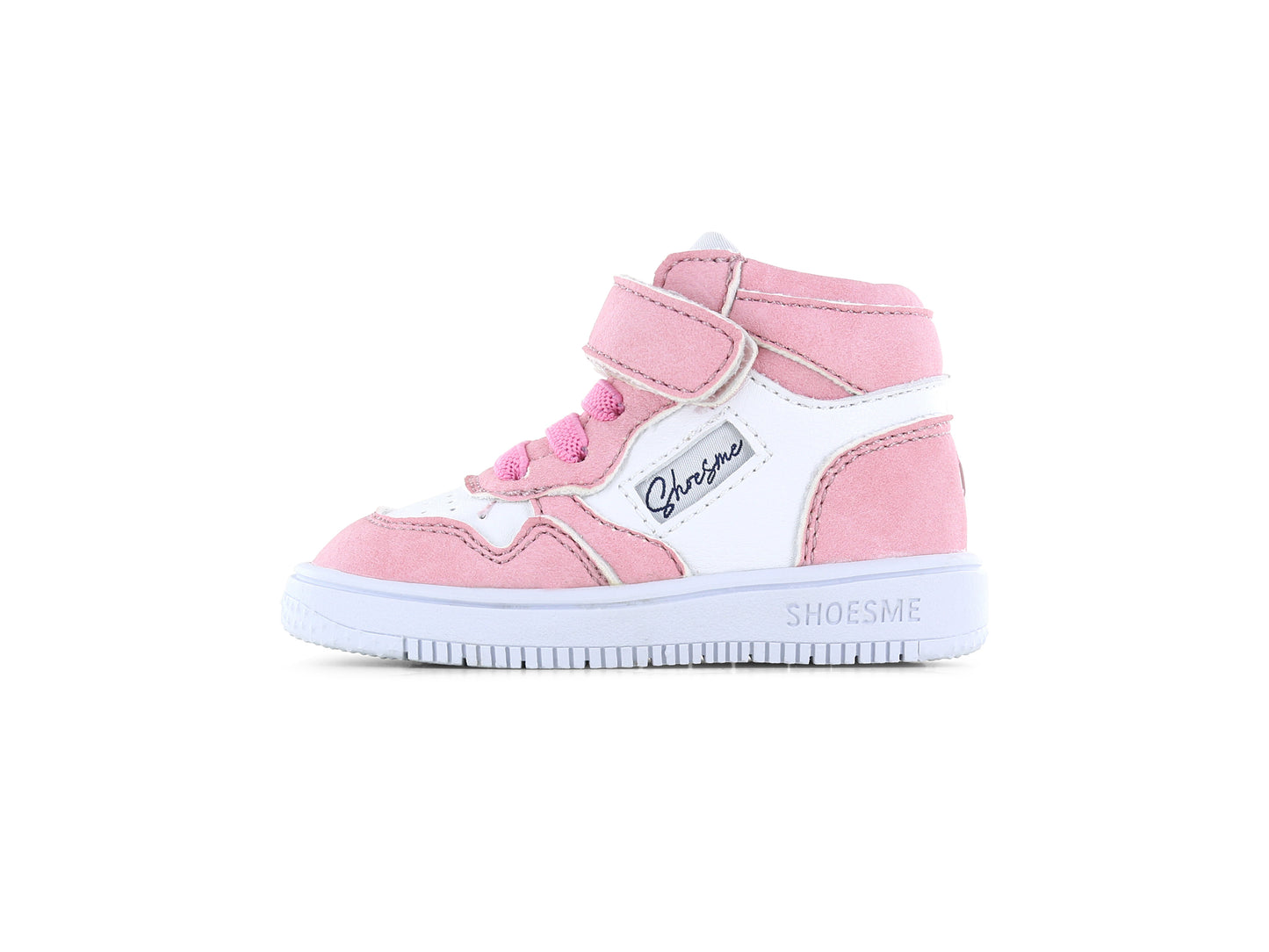 Shoesme soft pink and white high top sneakers with elastic fit and velcro strap - first shoes and toddlers BN25S008-D1