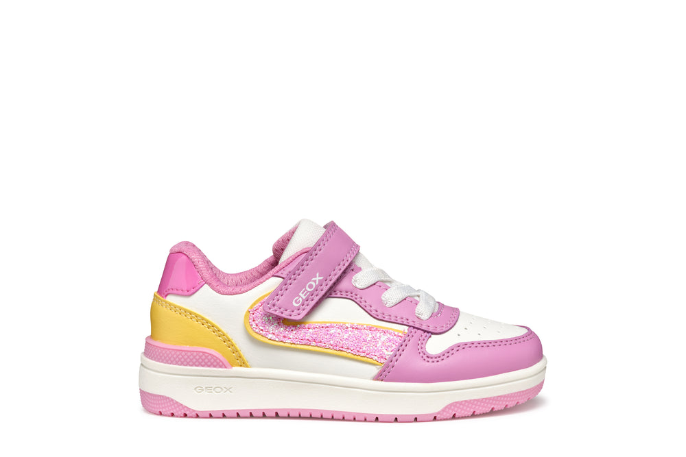 Geox | Washiba Girl | Dark pink/yellow girls court trainer