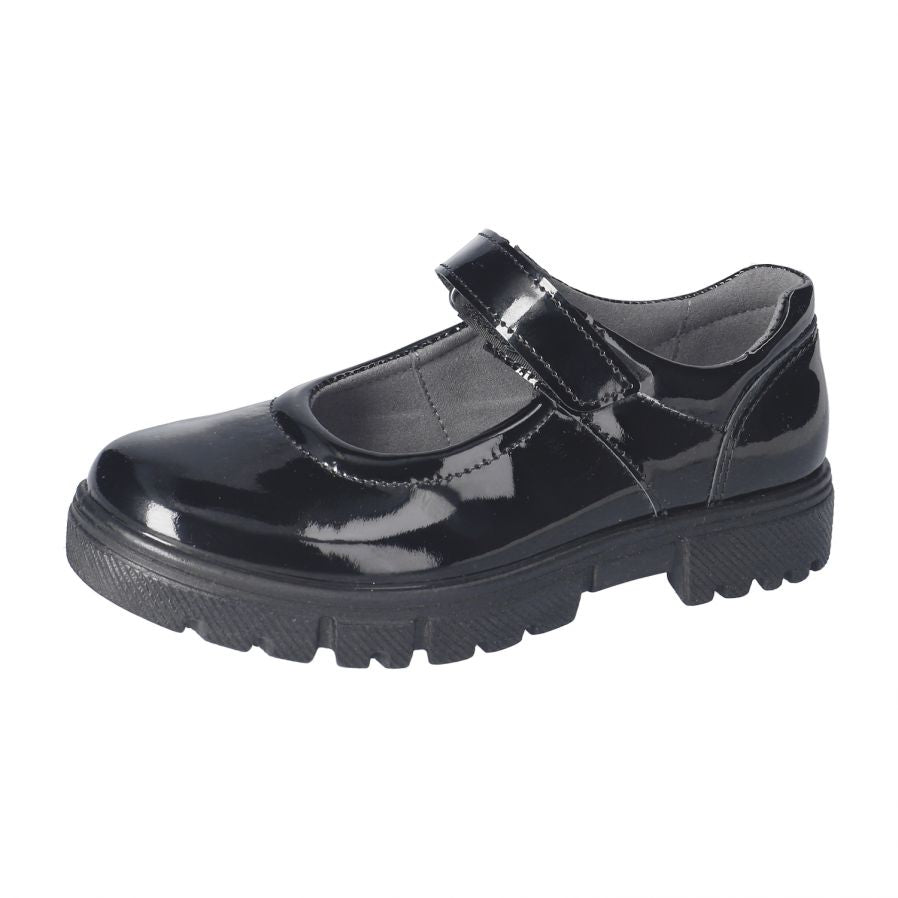 Ricosta stockist - Ricosta Kylie, black patent leather mary jane style, chunky sole girls school shoes - Little Bigheads