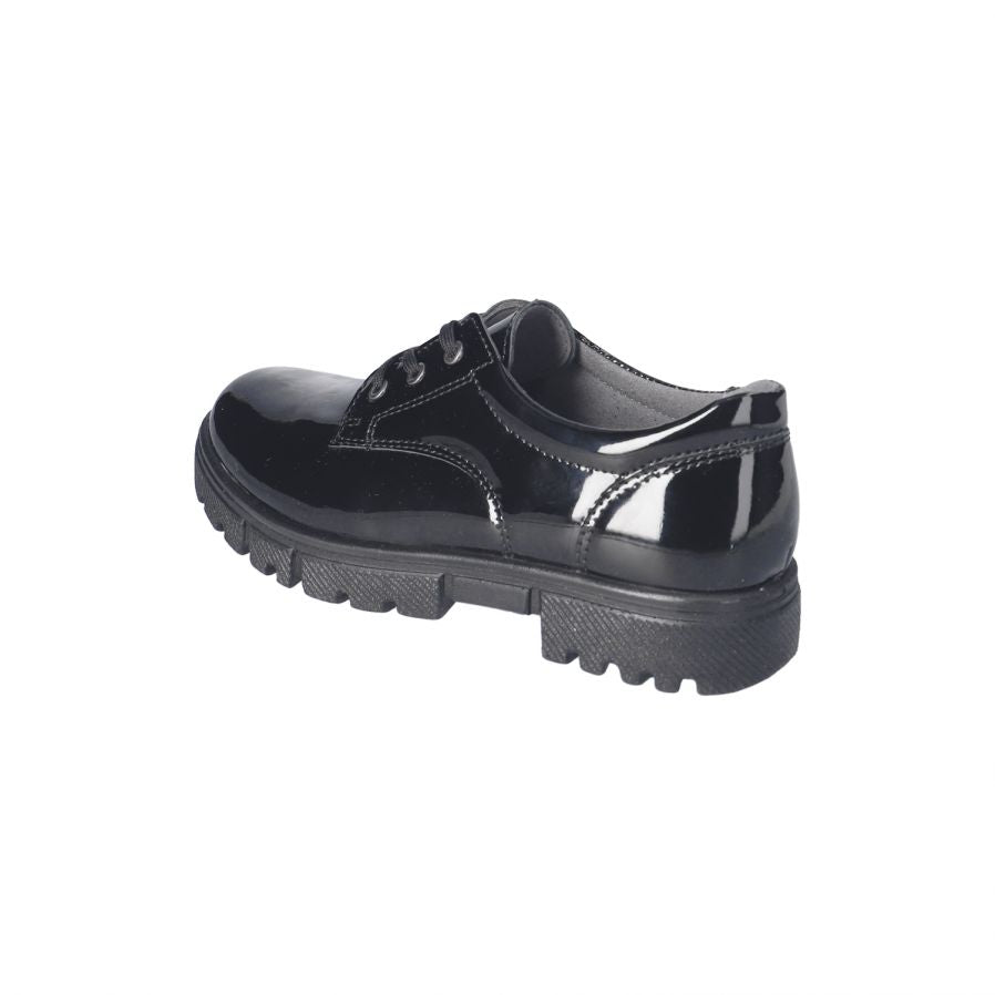 Ricosta stockist - Ricosta Stacy black patent lace up shoe with chunky sole girls school shoes - Little Bigheads