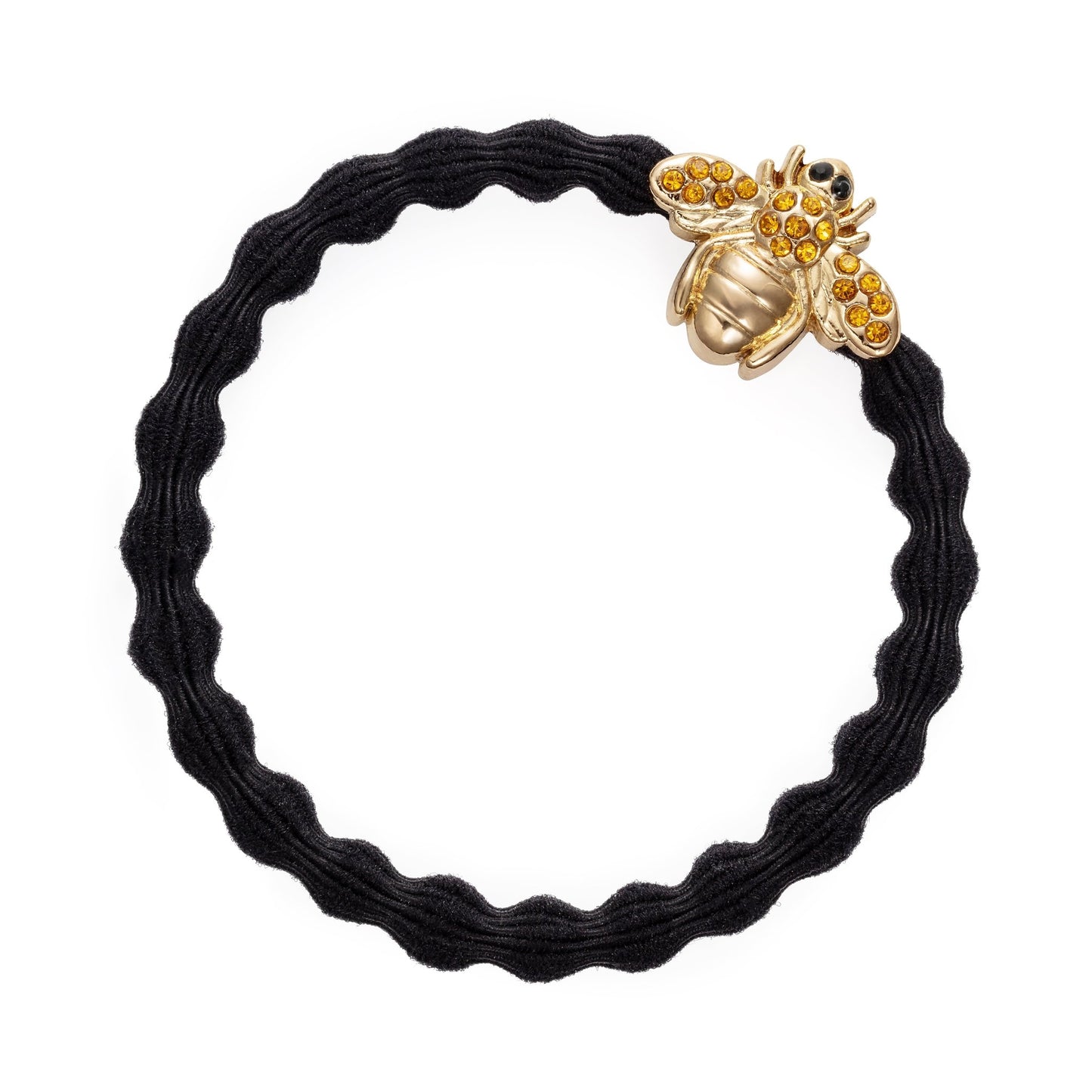 Gold Bee charm bubble hairband with diamanté detail on a black band