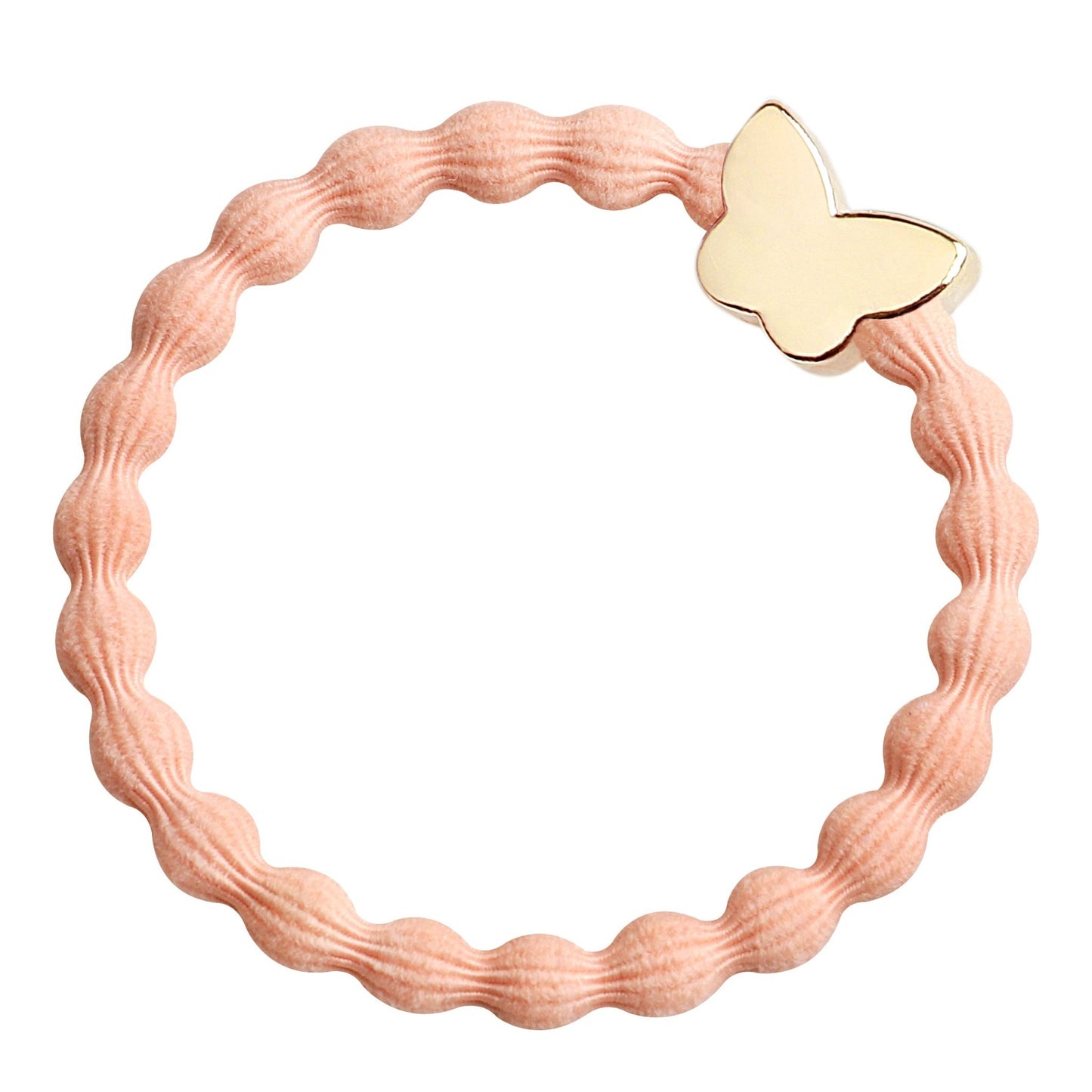 Gold Butterfly charm bubble hairband on a peach band