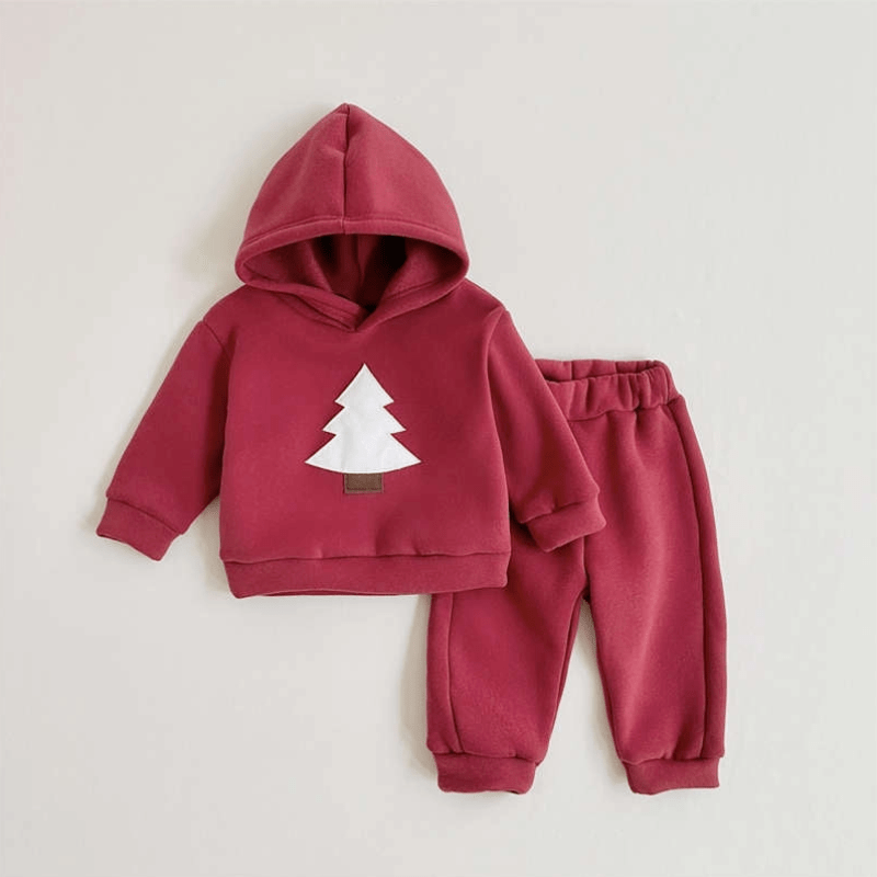 Howkidsss Red Christmas tree hooded suit