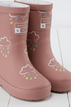 Grass & Air - Rose - Colour Changing Kids Wellies with Teddy Fleece Lining - Little Bigheads