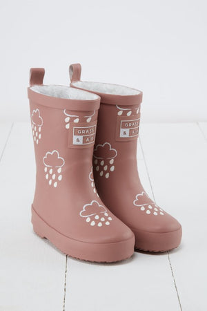 Grass & Air - Rose - Colour Changing Kids Wellies with Teddy Fleece Lining - Little Bigheads