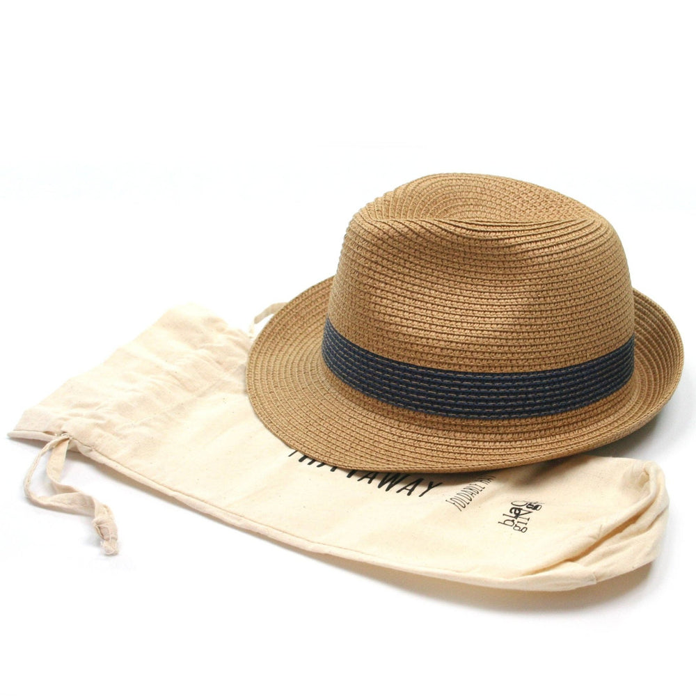 Folding Trilby Style Travel Sun Hat - Blue Band (57cm) - Little Bigheads