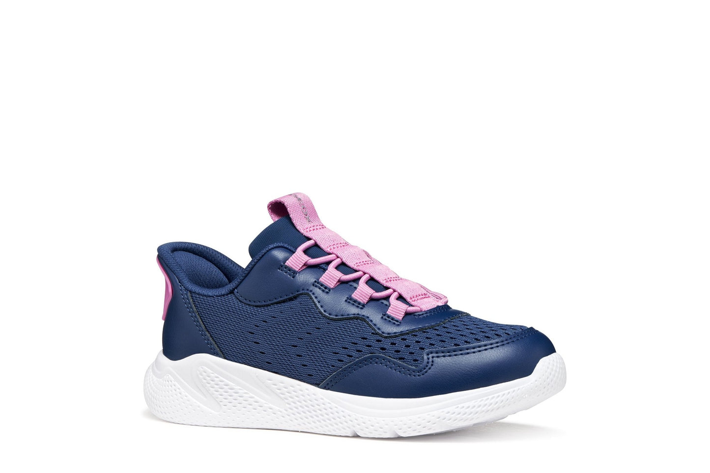 Dark royal blue and dark pink Geox Sprintye Fast In girls’ slip‑on sneakers with breathable mesh, cushioned running‑style comfort, and flexible outsole - available at Geox stockist Little BigHeads.