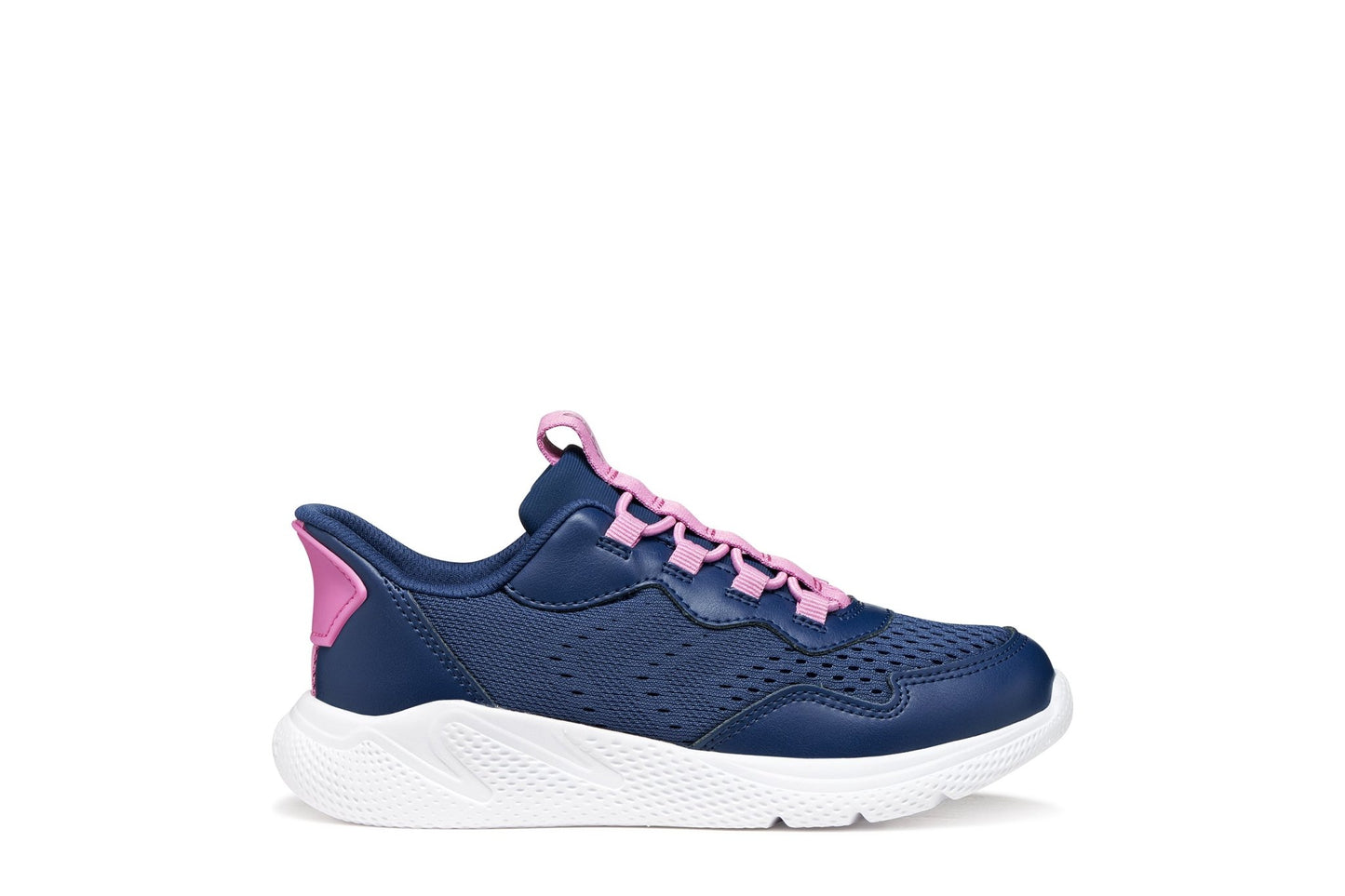 Dark royal blue and dark pink Geox Sprintye Fast In girls’ slip‑on sneakers with breathable mesh, cushioned running‑style comfort, and flexible outsole - available at Geox stockist Little BigHeads.