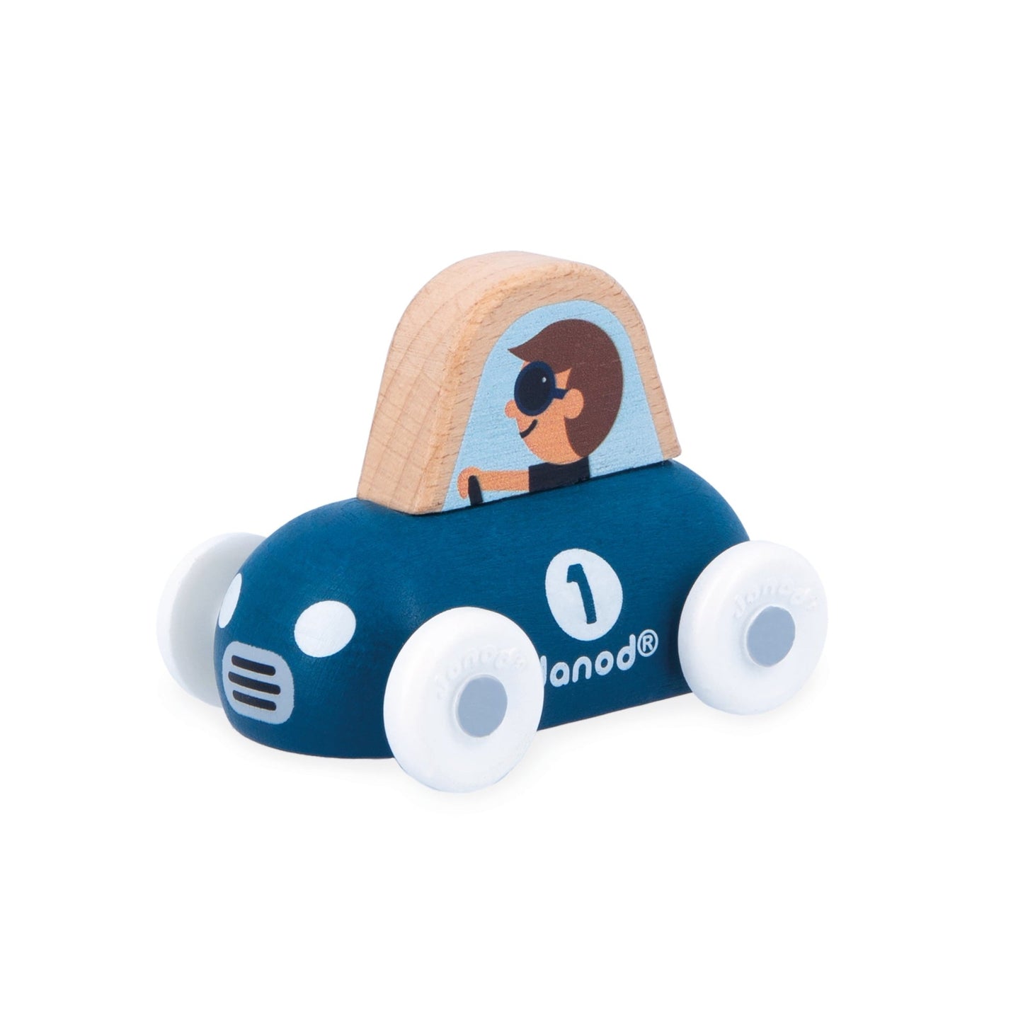 Janod blue sports car with painted driver