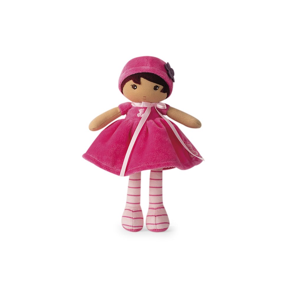 Kaloo | My First Doll - Emma 25cm. Doll in a pink dress with a matching hat on a white background