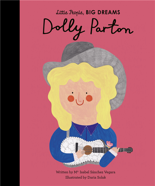 Book cover of 'Little People, Big Dreams: Dolly Parton' with a stylized illustration of Dolly Parton on a pink background.