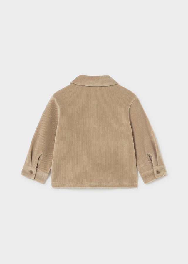Baby Boy hazelnut knit overshirt with button front and chest pocket.