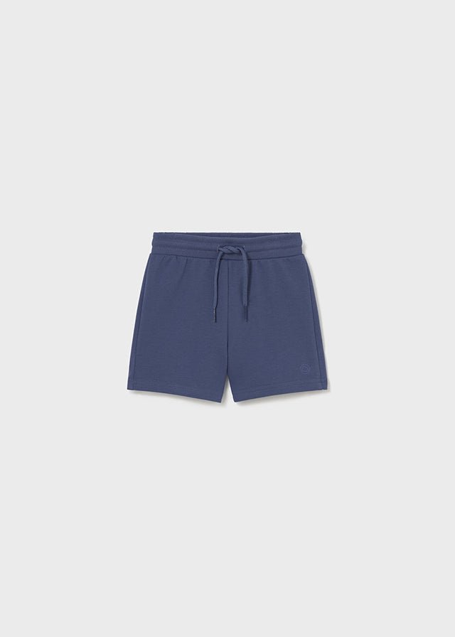 Mayoral Basic navy fleece shorts for boys with pull string cord fastening.