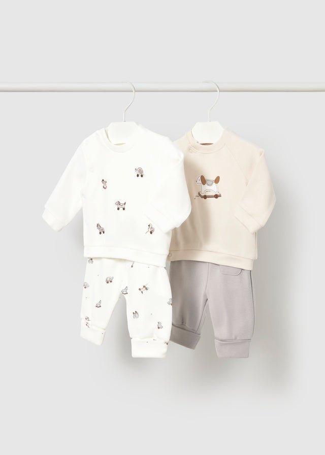 Fog‑tone baby knit set with nursery toy animal prints, two pullovers and two trousers, Style 16‑02664‑022.