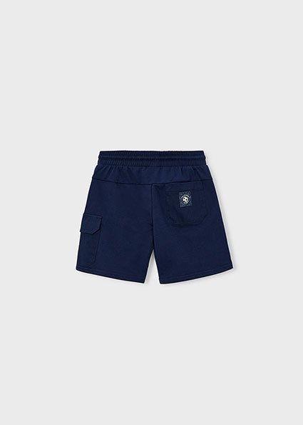 Mayoral boys navy cotton drawstring jersey shorts with pockets.