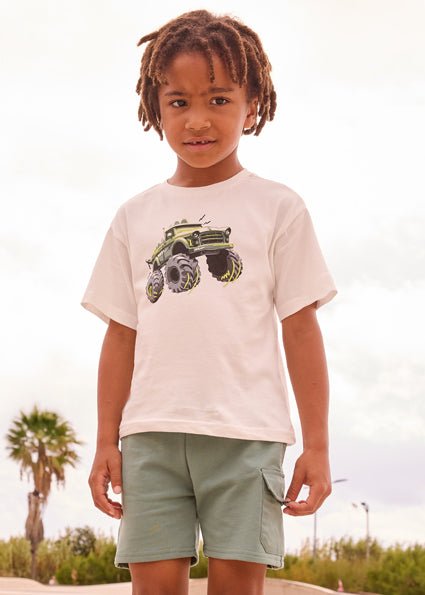 Mayoral sage green boys combo shorts with one pocket on the leg.