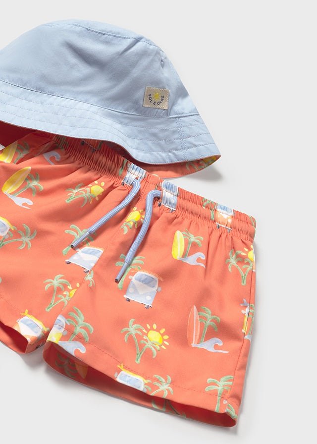 Mayoral | Coral Swim Shorts With Bucket Hat - Little Bigheads
