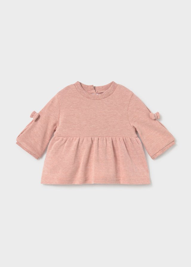 Pink baby leggings set with gathered long‑sleeve top and plush vest, Style 16‑02773‑002.