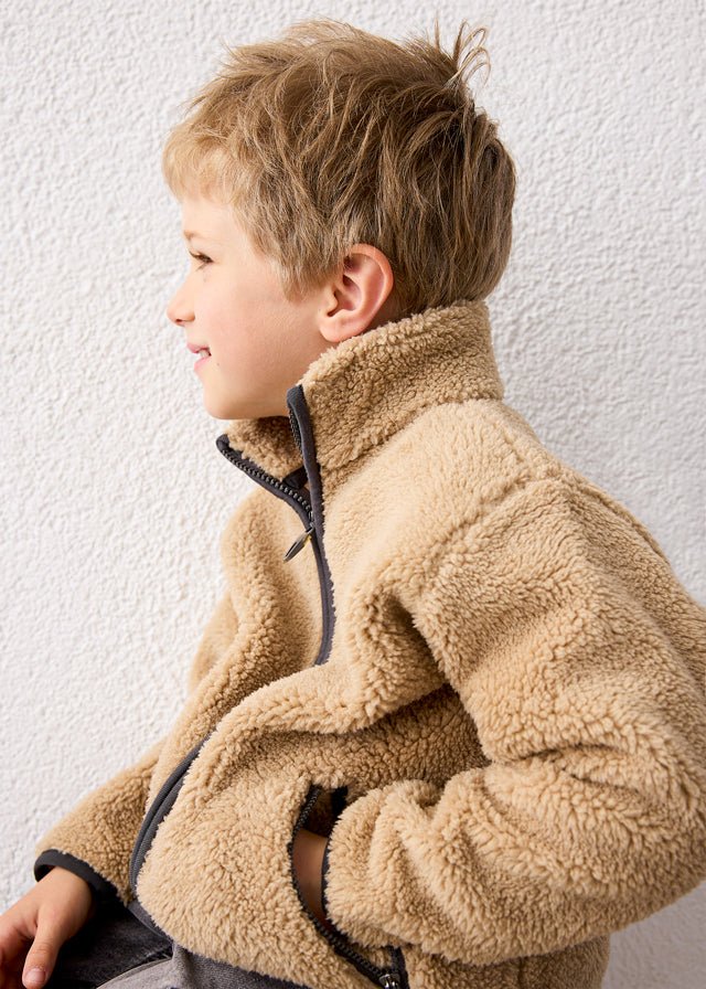 Hazelnut fleece‑lined sweater with plush texture and relaxed sweatshirt fit, Style 16‑04475‑008.