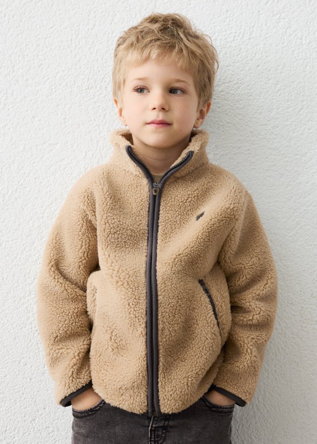 Hazelnut fleece‑lined sweater with plush texture and relaxed sweatshirt fit, Style 16‑04475‑008.