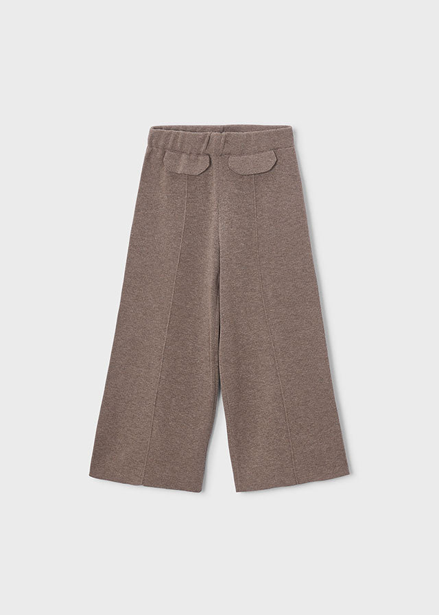Moka mix knitted wide‑leg trousers with front seam detail and waistband, Style 16‑04525‑075.