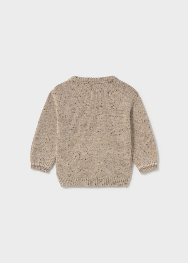 Baby Boy tweed knit sweater with cheerful face motif on the front.
