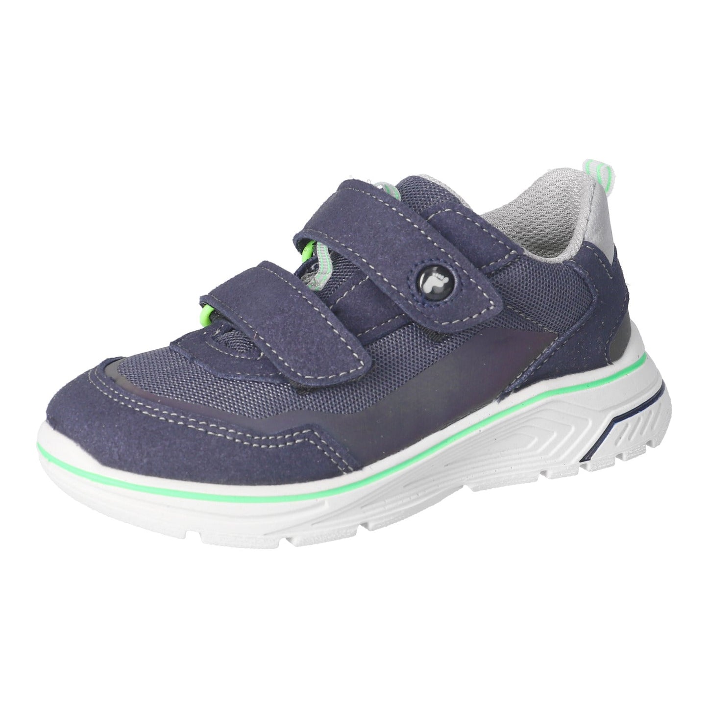 Ricosta Freeze kids’ trainer in Nautic/Ocean with reinforced toe and Velcro strap, stocked at Little BigHeads

