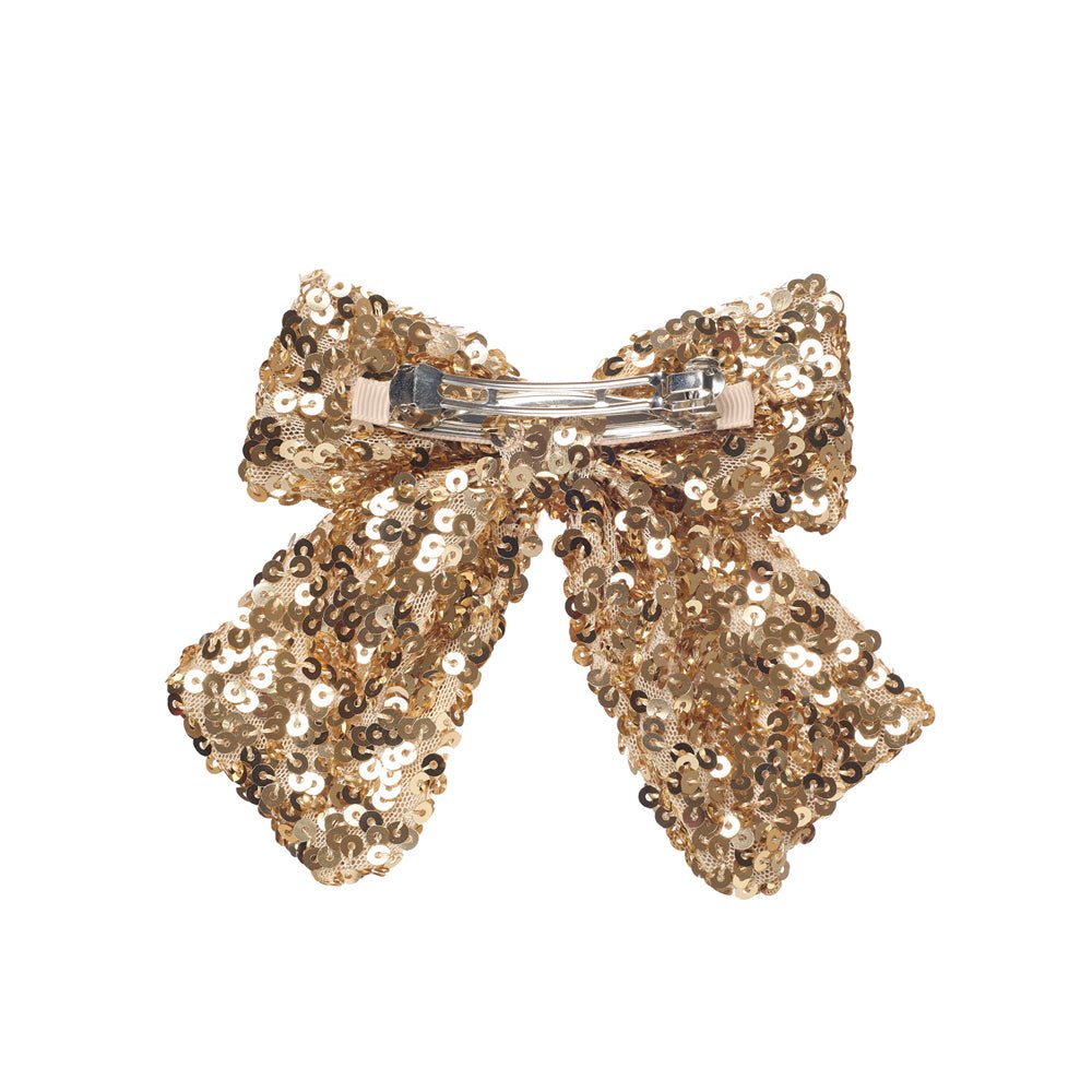 Sparkly gold bow barrette clip for children

