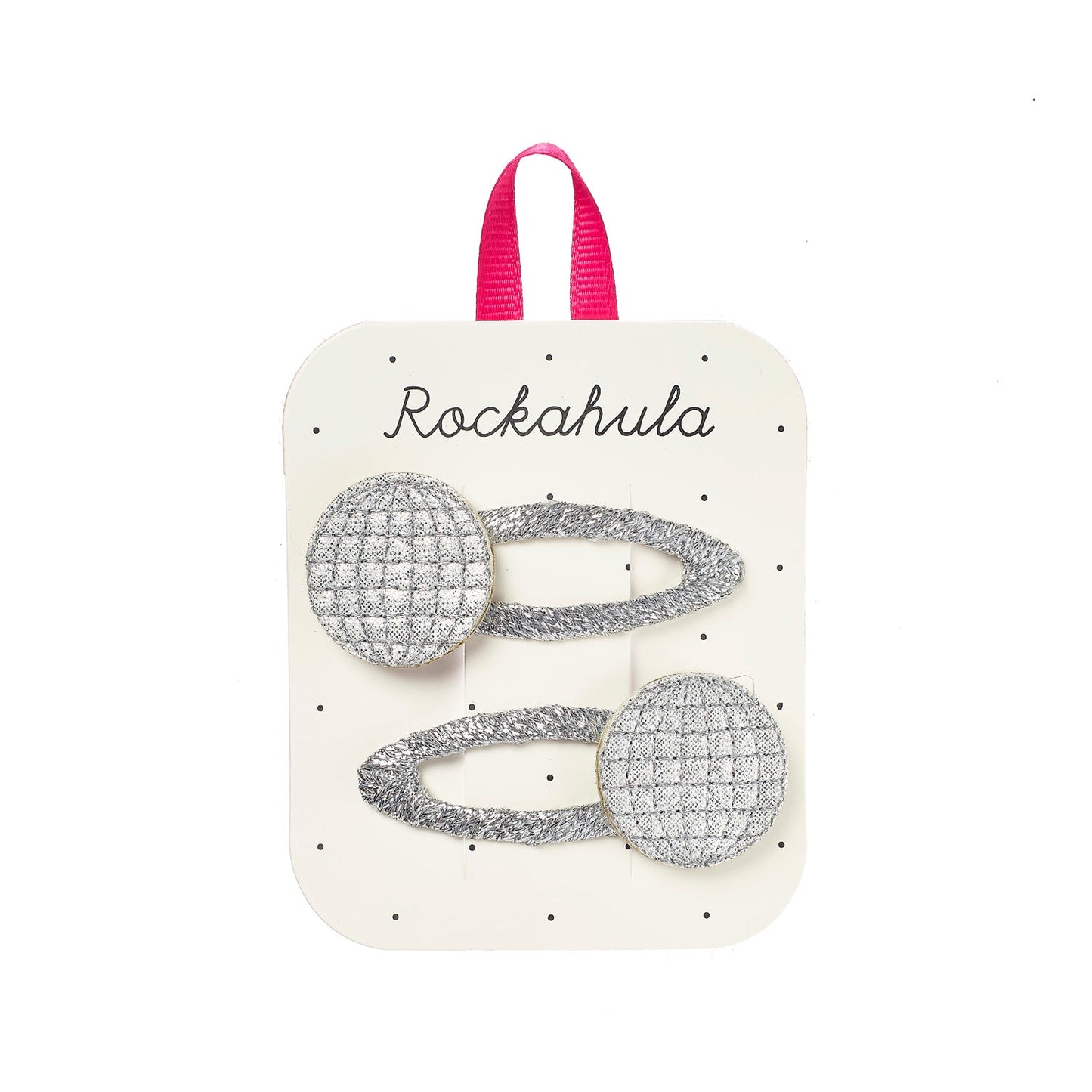 Rockahula disco ball snap clips with disco ball detail in silver glitter