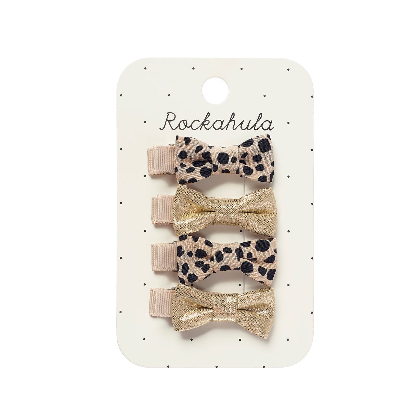 Rockahula set of 4 croc clips, 2 with gold bows 2 with leopard print