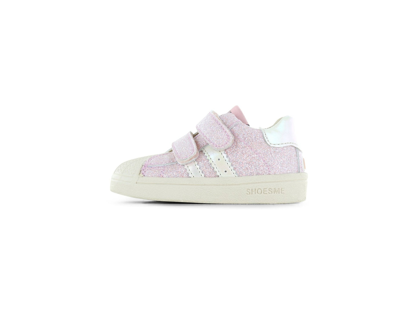 Pink glitter toddler sneaker with ExtremeFlex® sole and bump toe by Shoesme.