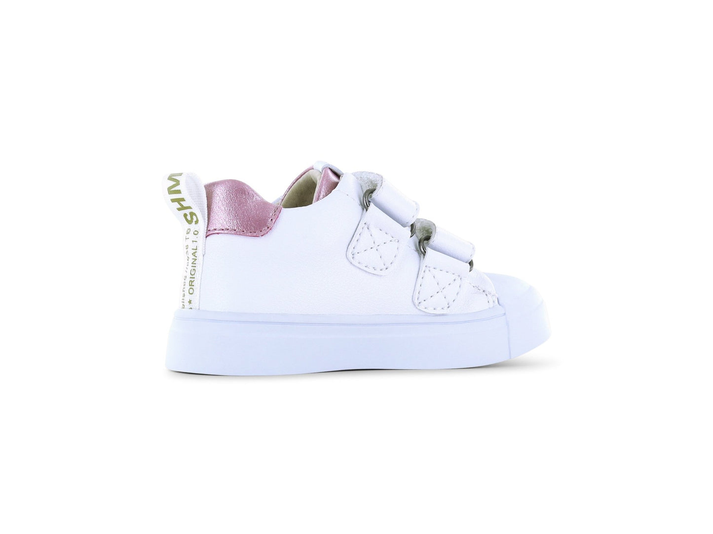 White Shoesme girl’s sneaker with butterflies, rainbows and metallic pink details

