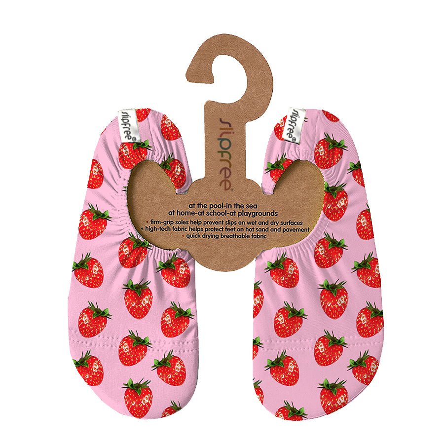 Kids’ Slipfree Cali quick‑dry water shoes in bright pink with juicy strawberry print - Little Bigheads


