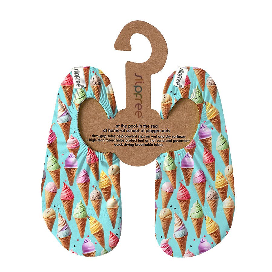Slipfree Siri non‑slip swim shoes in mint green featuring multi‑flavour ice‑cream design - Little Bigheads
