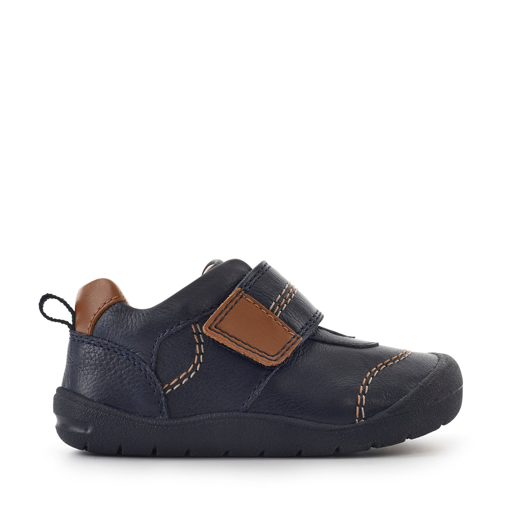 Start-rite stockist - Start-rite Footprint navy leather with tan detail and stitching first shoes - Little Bigheads