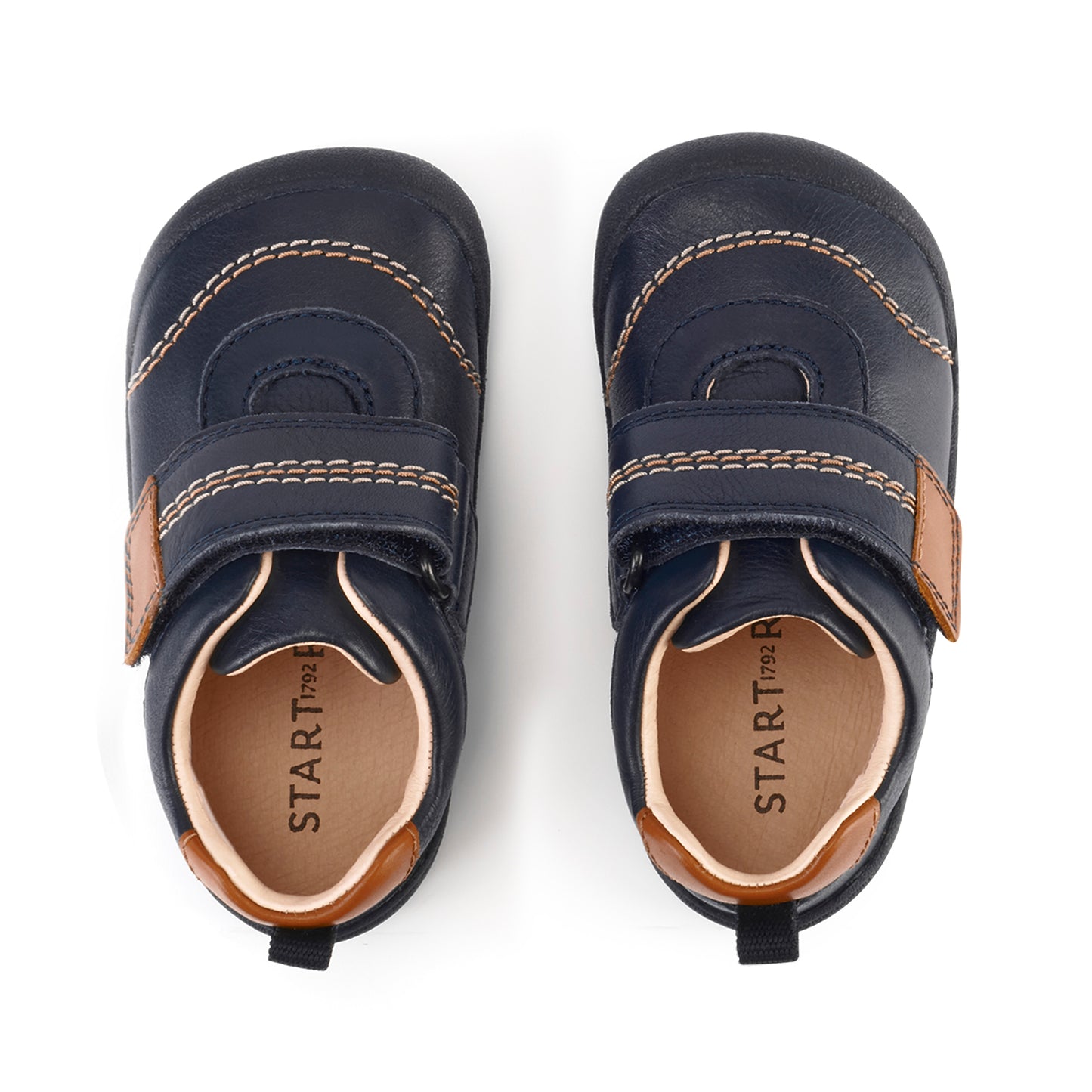 Start-rite stockist - Start-rite Footprint navy leather with tan detail and stitching first shoes - Little Bigheads